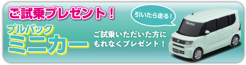 ご試乗で「プルバックミニカー」をプレゼント!